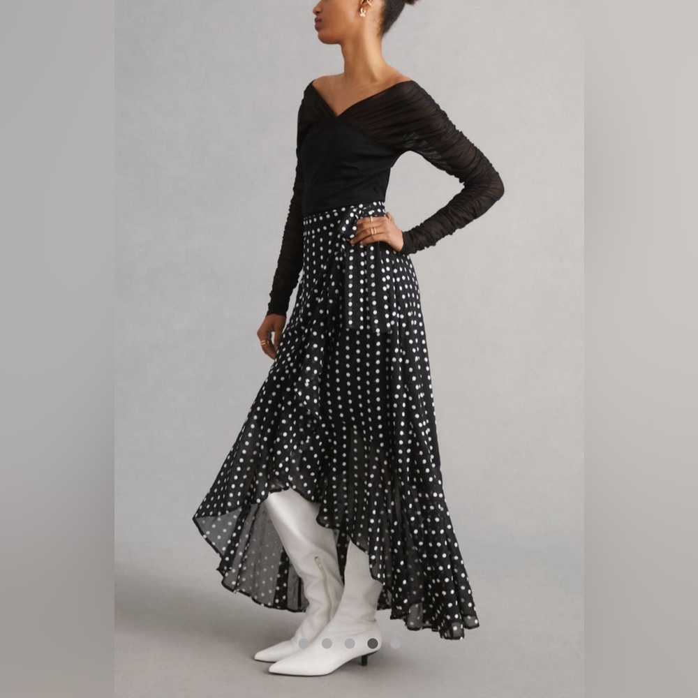 Anthropologie Polka Dot Wrap Ruffle Skirt – Size Small